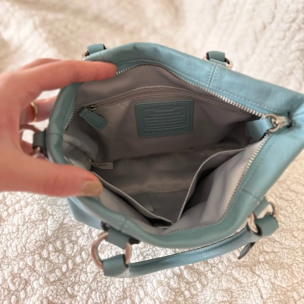 Vintage Coach Y2K Mini Ashley Leather Tote & Crossbody Bag Tiffany Blue & Silver - Picture 9 of 10